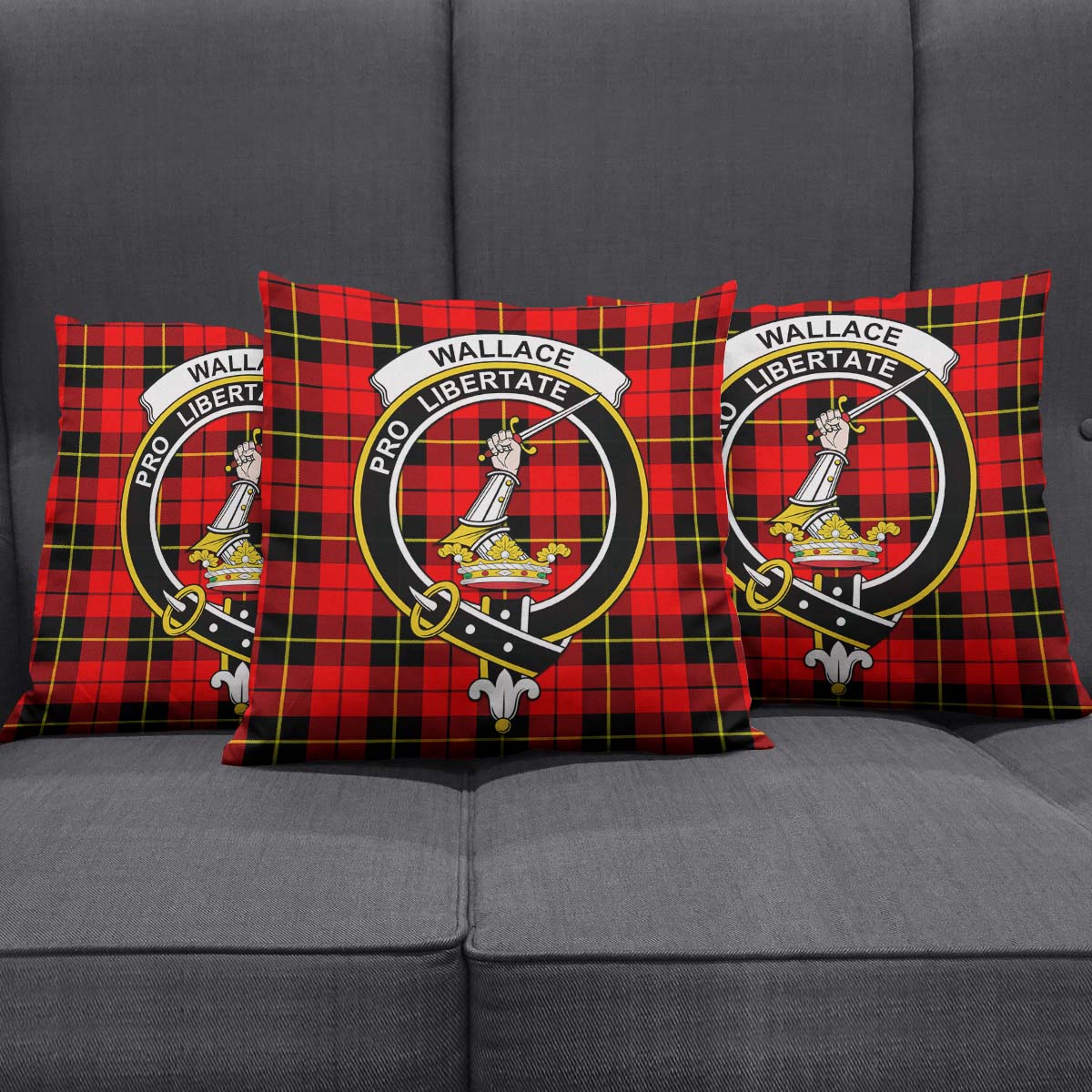 Wallace Hunting Red Tartan Pillow Cover with Family Crest Square Pillow Cover - Tartanvibesclothing