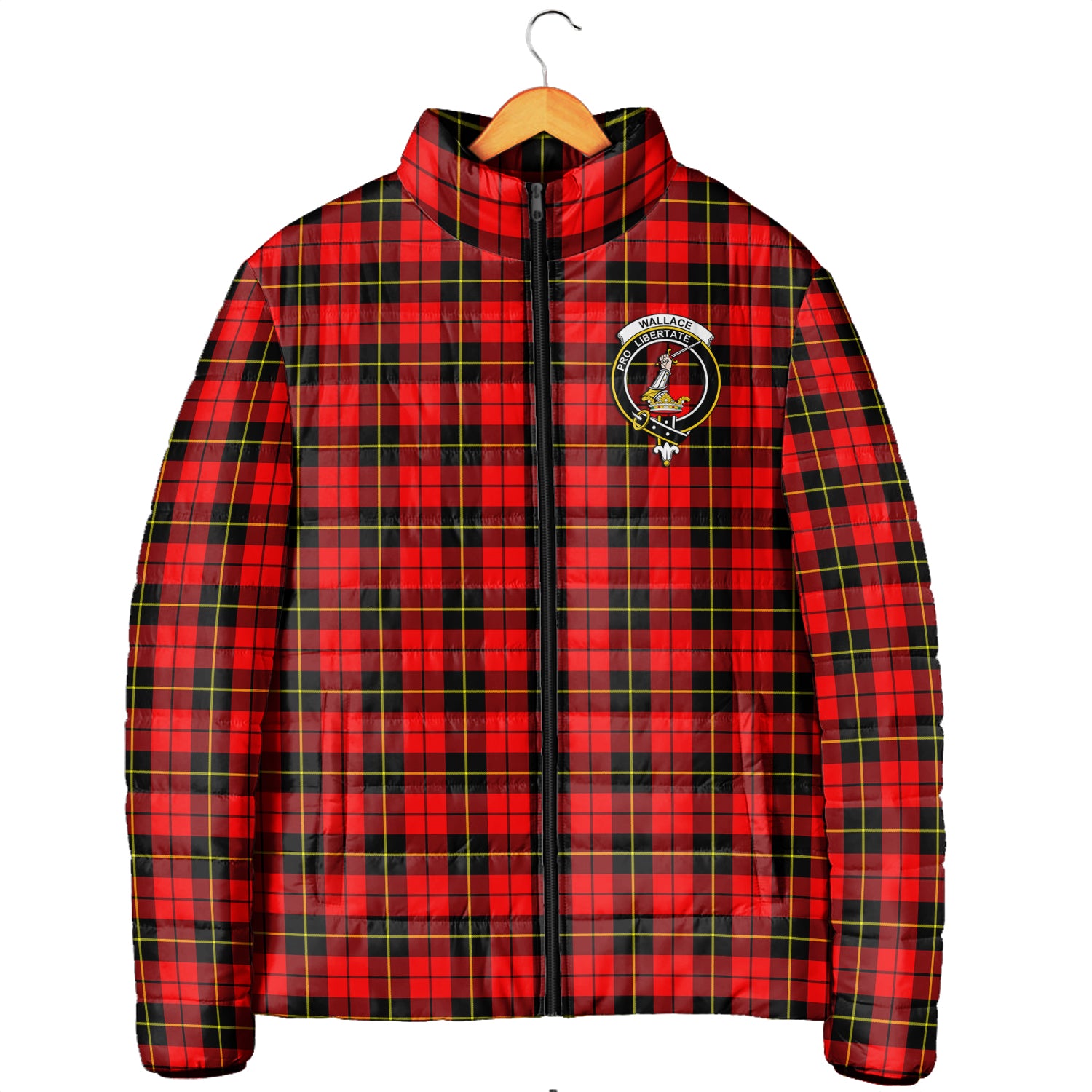 Wallace Hunting Red Tartan Padded Jacket with Family Crest Men's Padded Jacket - Tartan Vibes Clothing