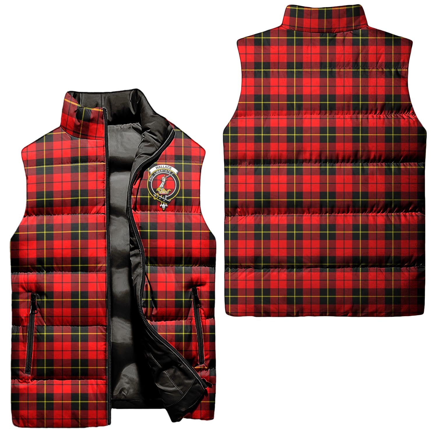 Wallace Hunting Red Tartan Sleeveless Puffer Jacket with Family Crest Unisex - Tartanvibesclothing