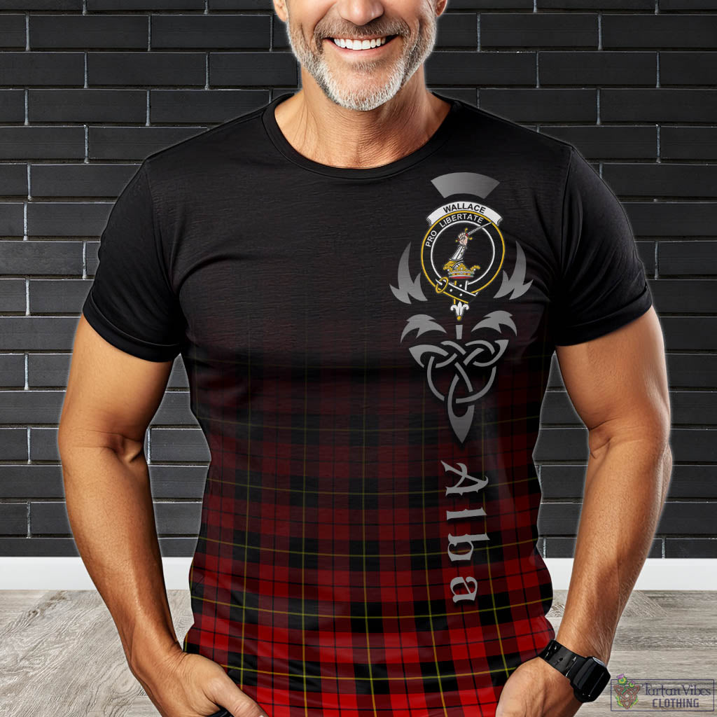 Tartan Vibes Clothing Wallace Hunting Red Tartan T-Shirt Featuring Alba Gu Brath Family Crest Celtic Inspired