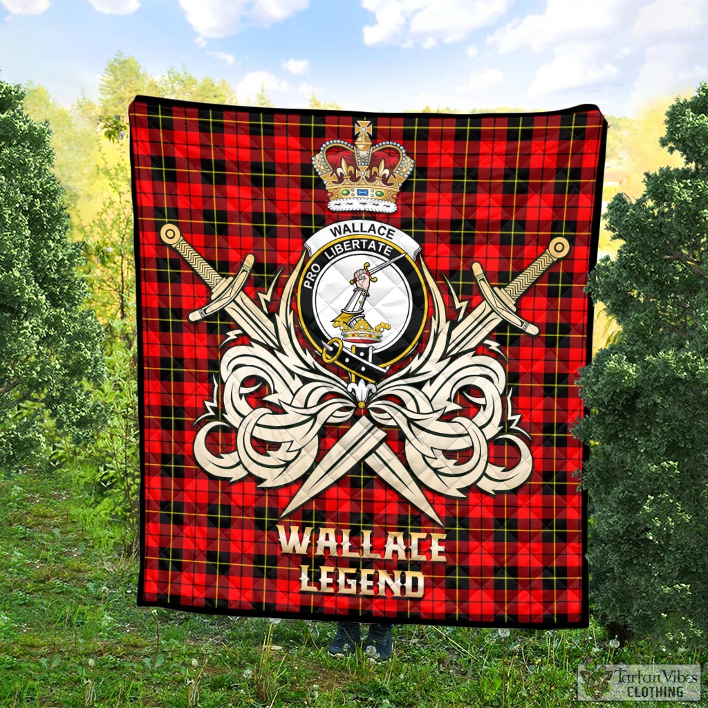 Tartan Vibes Clothing Wallace Hunting Red Tartan Quilt with Clan Crest and the Golden Sword of Courageous Legacy