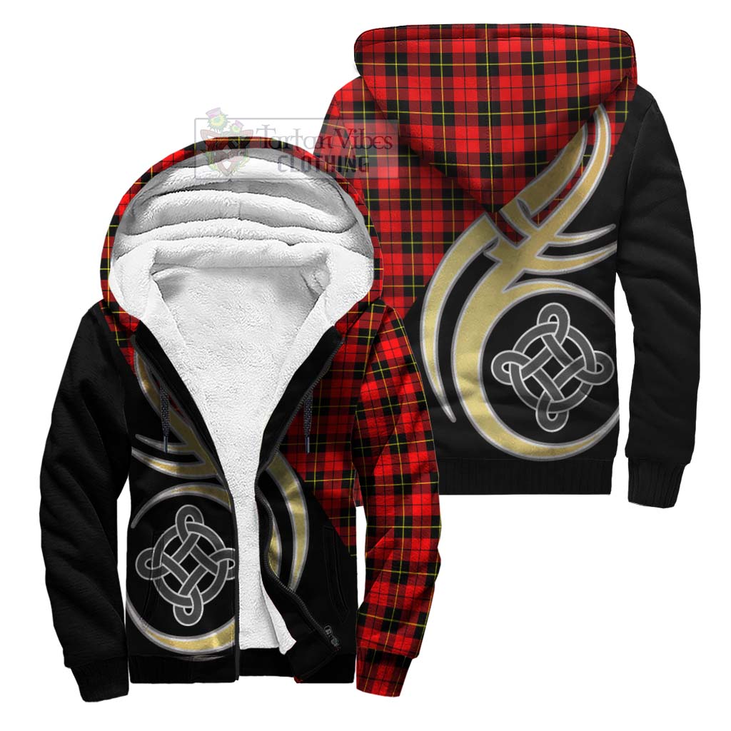 Wallace Hunting Red Tartan Sherpa Hoodie with Family Crest and Celtic Symbol Style Unisex S - Tartan Vibes Clothing