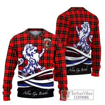 Wallace Hunting Red Tartan Ugly Sweater with Alba Gu Brath Regal Lion Emblem