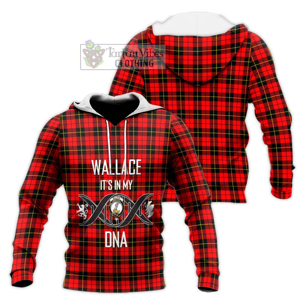 Wallace Hunting Red Tartan Knitted Hoodie with Family Crest DNA In Me Style Unisex Knitted Pullover Hoodie - Tartanvibesclothing Shop