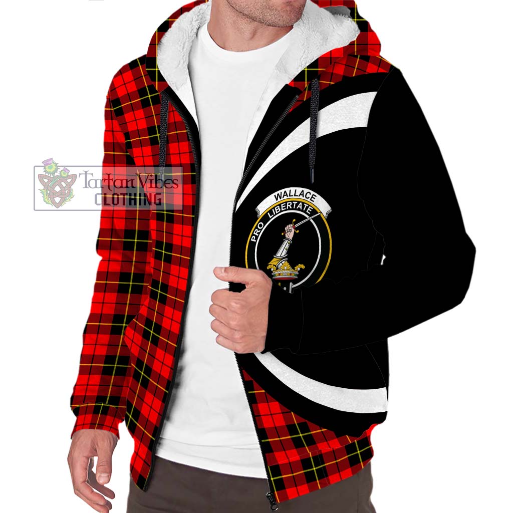 Wallace Hunting Red Tartan Sherpa Hoodie with Family Crest Circle Style Unisex S - Tartan Vibes Clothing