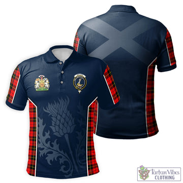 Wallace Hunting Red Tartan Men's Polo Shirt with Family Crest and Scottish Thistle Vibes Sport Style