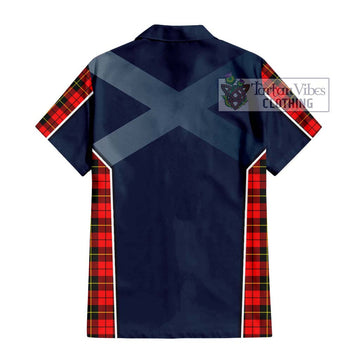 Wallace Hunting Red Tartan Short Sleeve Button Shirt with Family Crest and Lion Rampant Vibes Sport Style