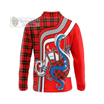 Wallace Hunting Red Tartan Long Sleeve Polo Shirt with Epic Bagpipe Style