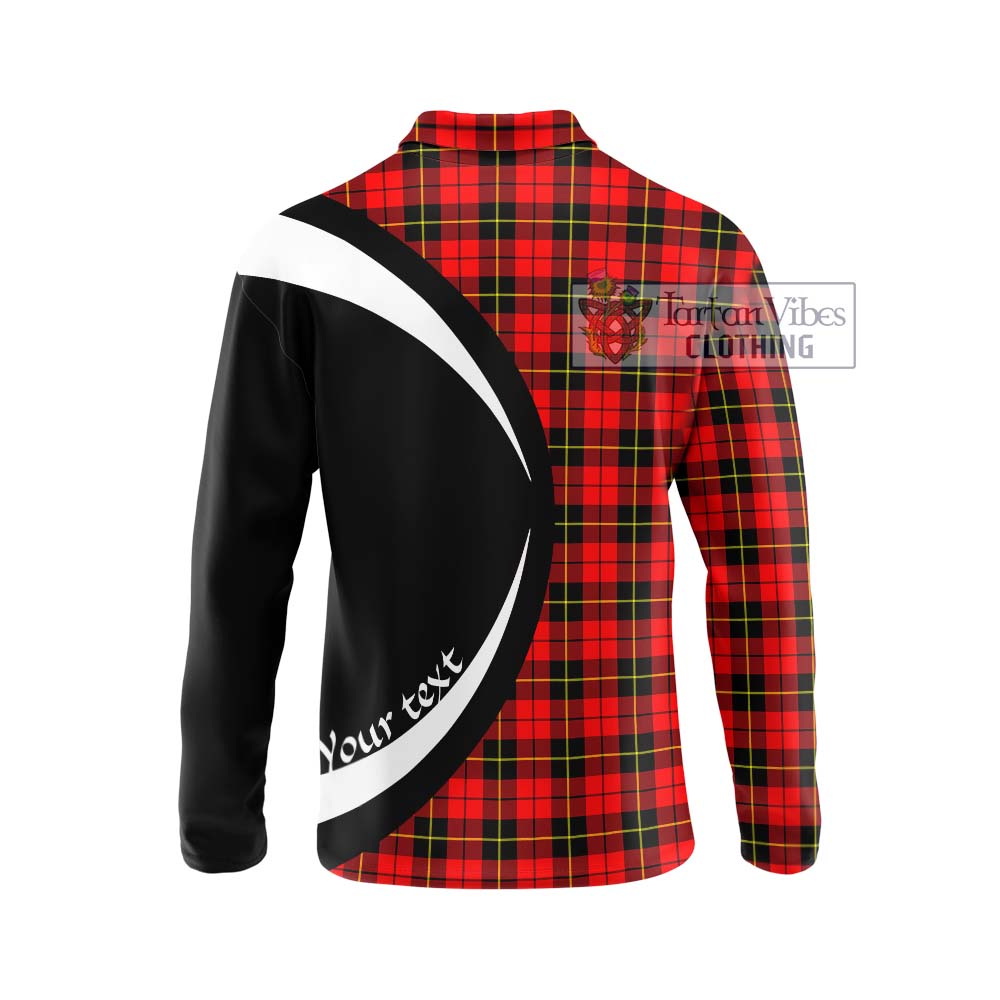 Wallace Hunting Red Tartan Long Sleeve Polo Shirt with Family Crest Circle Style - Tartan Vibes Clothing