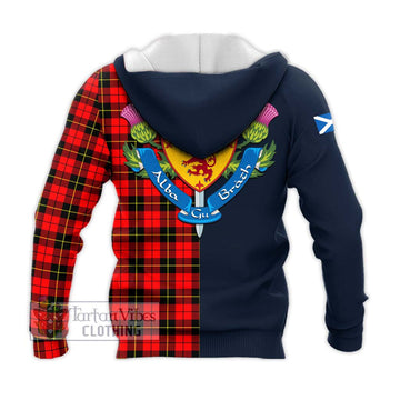 Wallace Hunting Red Tartan Knitted Hoodie Alba with Scottish Lion Royal Arm Half Style