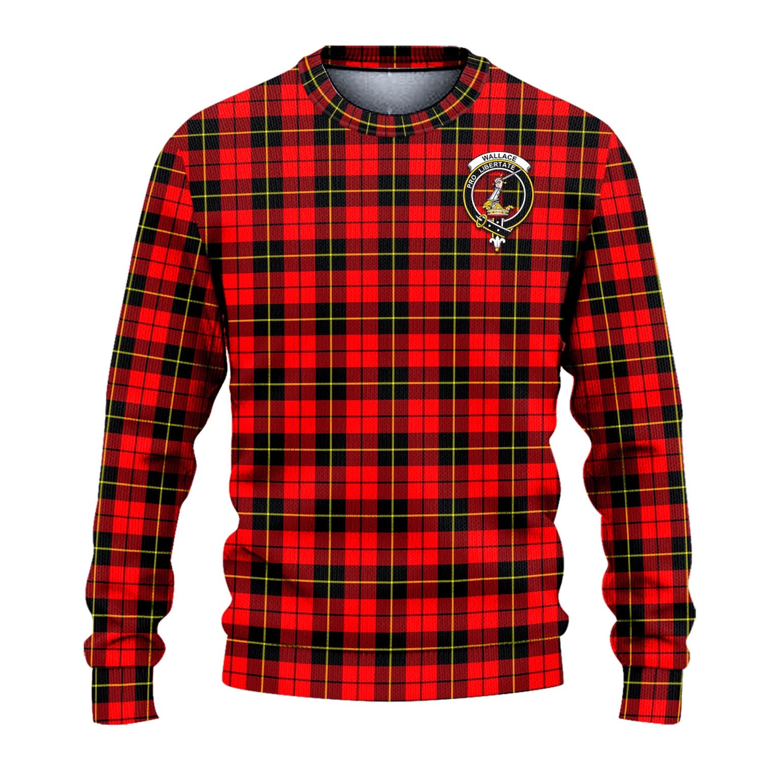 Wallace Hunting Red Tartan Knitted Sweater with Family Crest - Tartanvibesclothing