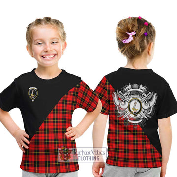 Wallace Hunting Red Tartan Kid T-Shirt with Family Crest and Military Logo Style