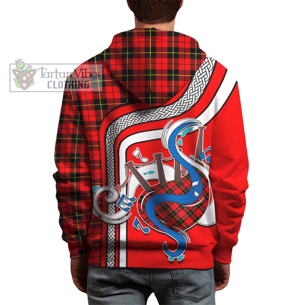 Wallace Hunting Red Tartan Hoodie with Epic Bagpipe Style - Tartanvibesclothing Shop