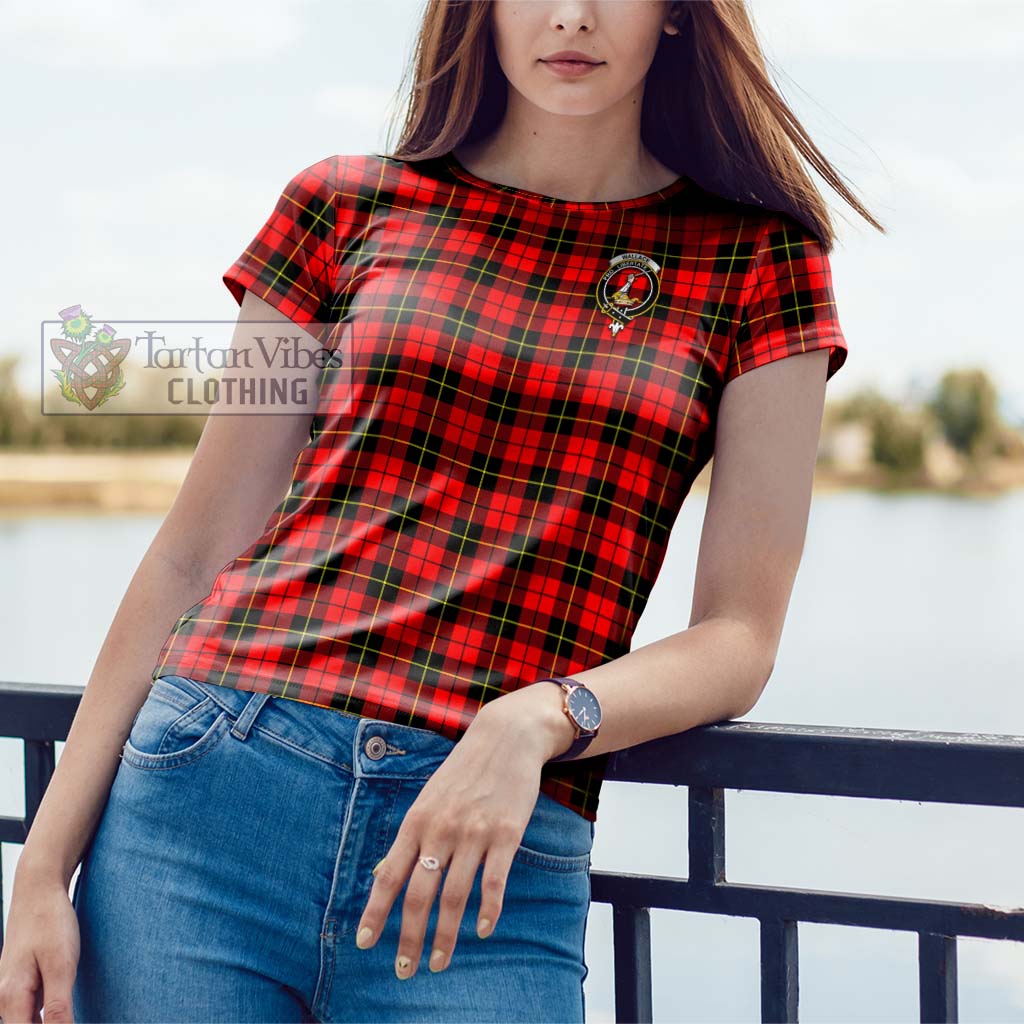 Tartan Vibes Clothing Wallace Hunting Red Tartan Cotton T-Shirt with Family Crest