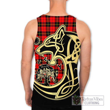 Wallace Hunting Red Tartan Men's Tank Top with Family Crest Celtic Wolf Style