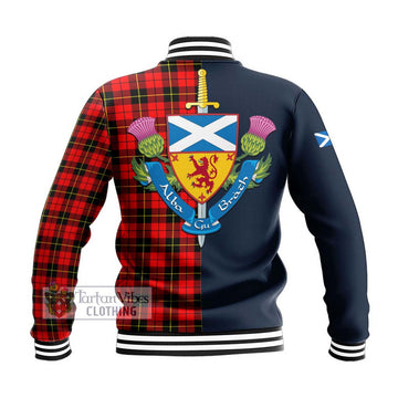 Wallace Hunting Red Tartan Baseball Jacket Alba with Scottish Lion Royal Arm Half Style