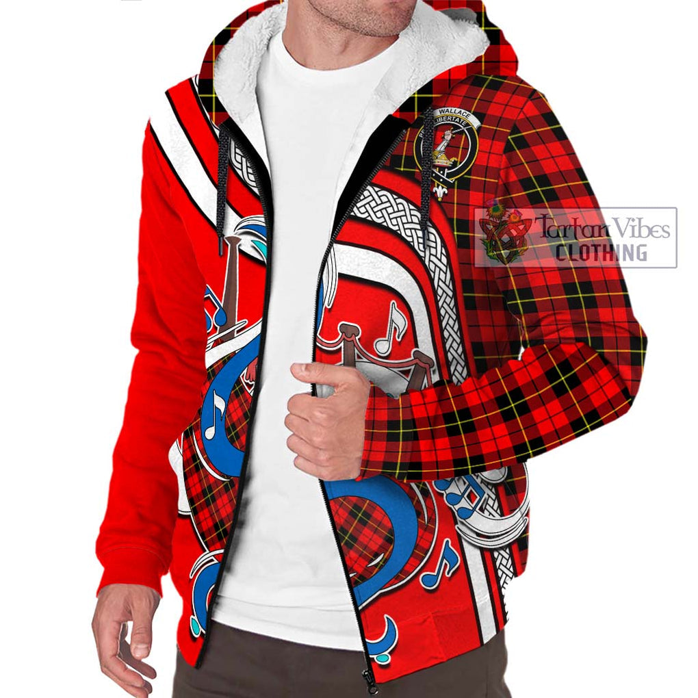 Wallace Hunting Red Tartan Sherpa Hoodie with Epic Bagpipe Style Unisex - Tartanvibesclothing Shop