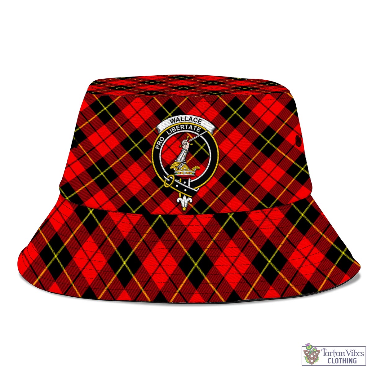 Tartan Vibes Clothing Wallace Hunting Red Tartan Bucket Hat with Family Crest