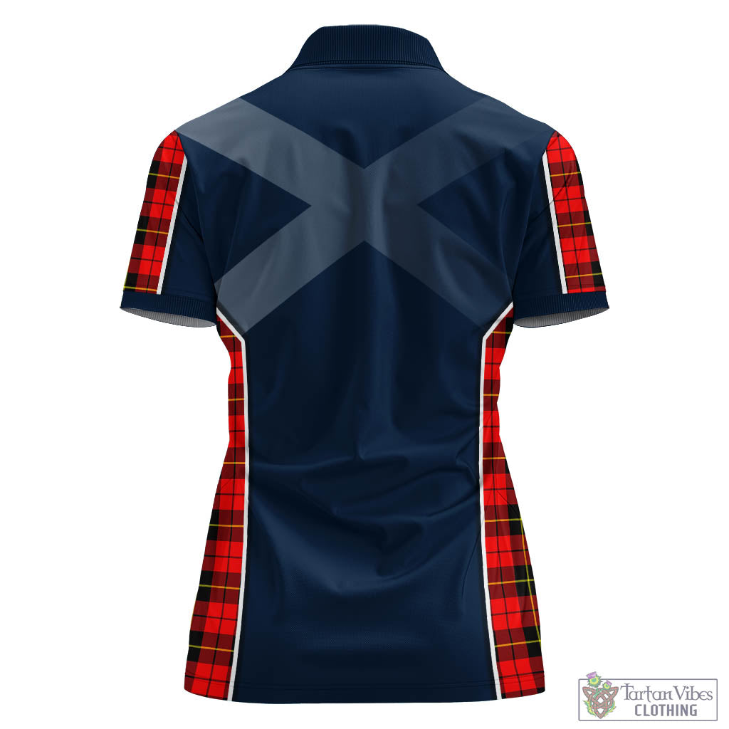 Tartan Vibes Clothing Wallace Hunting Red Tartan Women's Polo Shirt with Family Crest and Scottish Thistle Vibes Sport Style