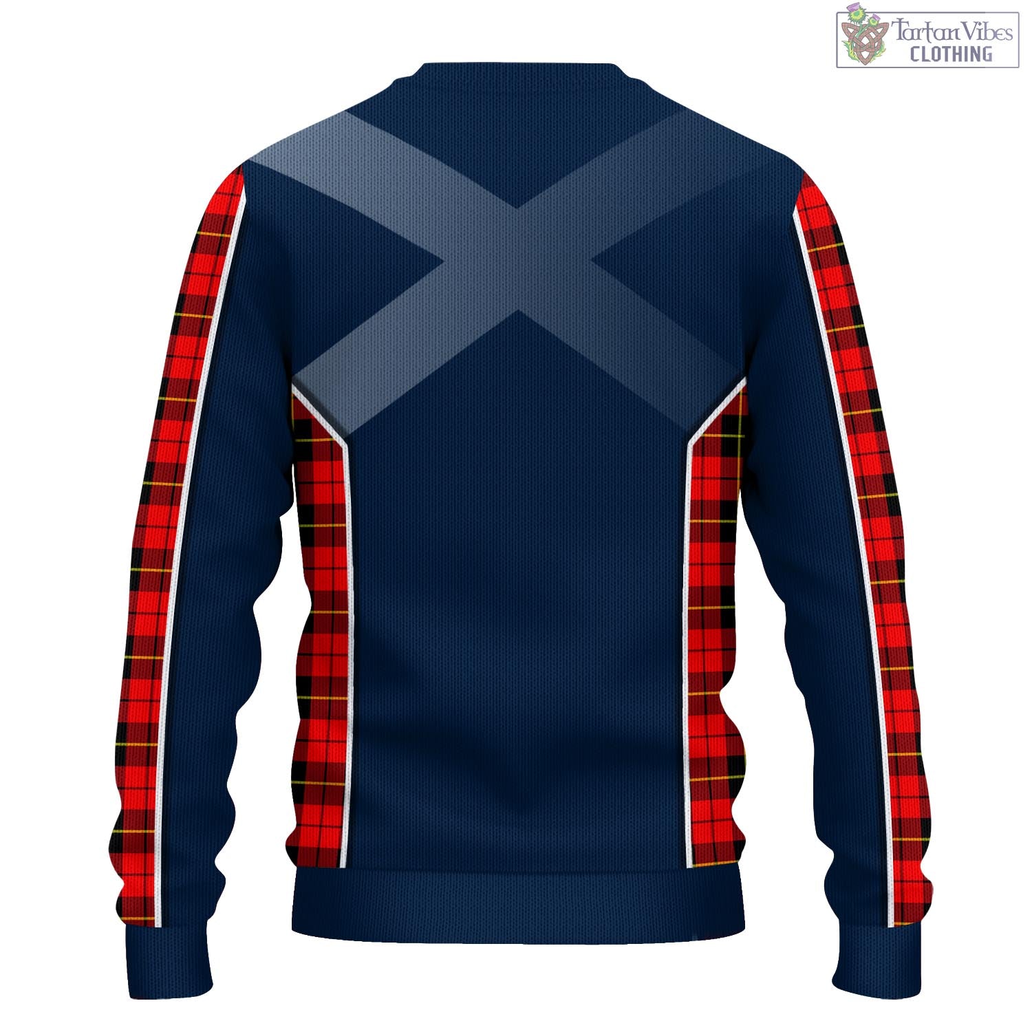 Tartan Vibes Clothing Wallace Hunting Red Tartan Knitted Sweatshirt with Family Crest and Scottish Thistle Vibes Sport Style