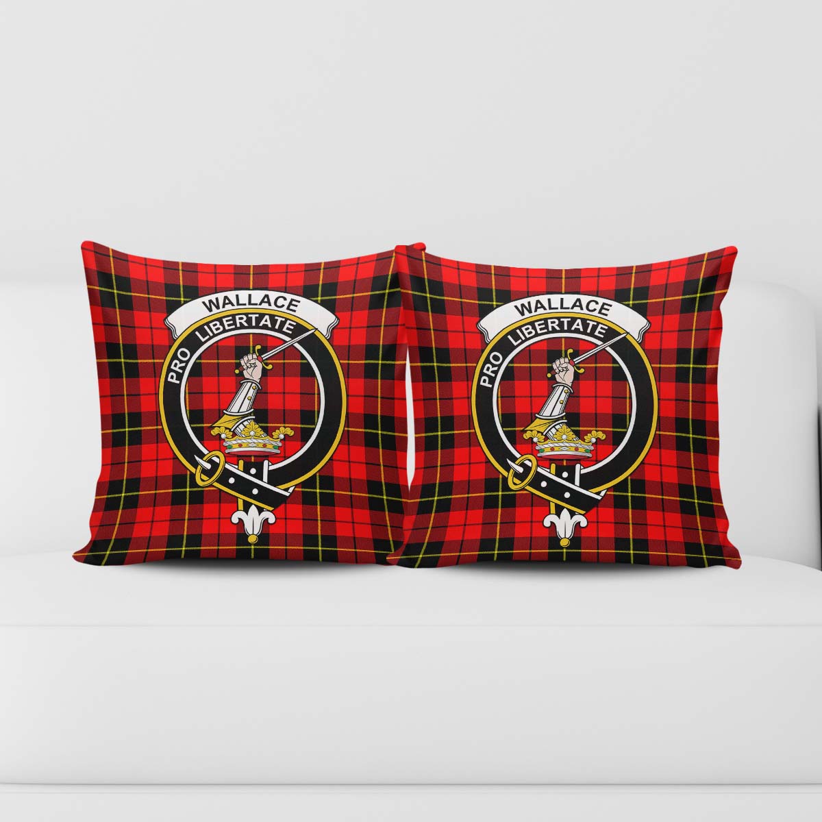 Wallace Hunting Red Tartan Pillow Cover with Family Crest - Tartanvibesclothing