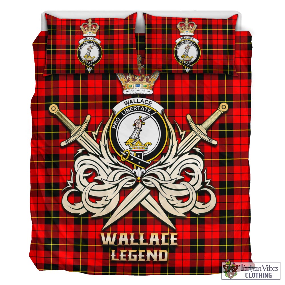 Tartan Vibes Clothing Wallace Hunting Red Tartan Bedding Set with Clan Crest and the Golden Sword of Courageous Legacy