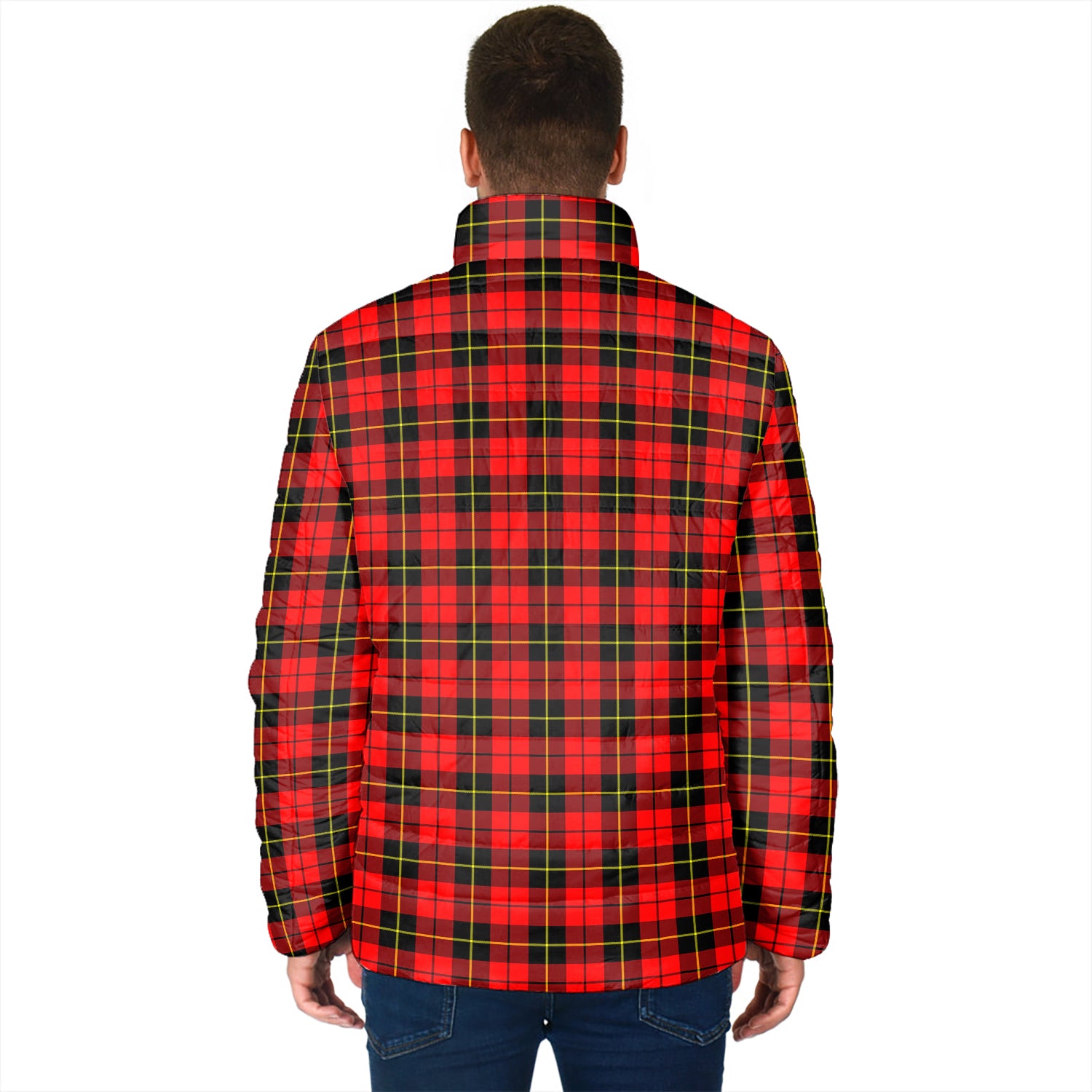 Wallace Hunting Red Tartan Padded Jacket with Family Crest - Tartan Vibes Clothing