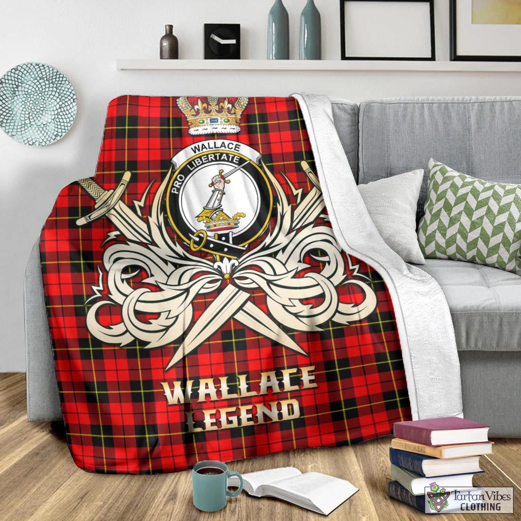 Tartan Vibes Clothing Wallace Hunting Red Tartan Blanket with Clan Crest and the Golden Sword of Courageous Legacy