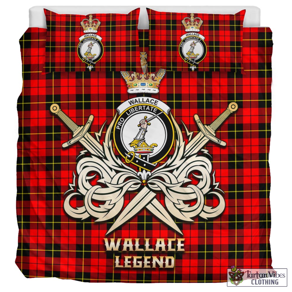 Tartan Vibes Clothing Wallace Hunting Red Tartan Bedding Set with Clan Crest and the Golden Sword of Courageous Legacy