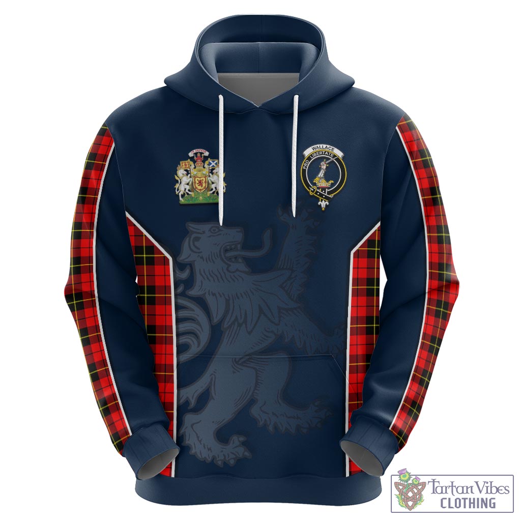 Tartan Vibes Clothing Wallace Hunting Red Tartan Hoodie with Family Crest and Lion Rampant Vibes Sport Style