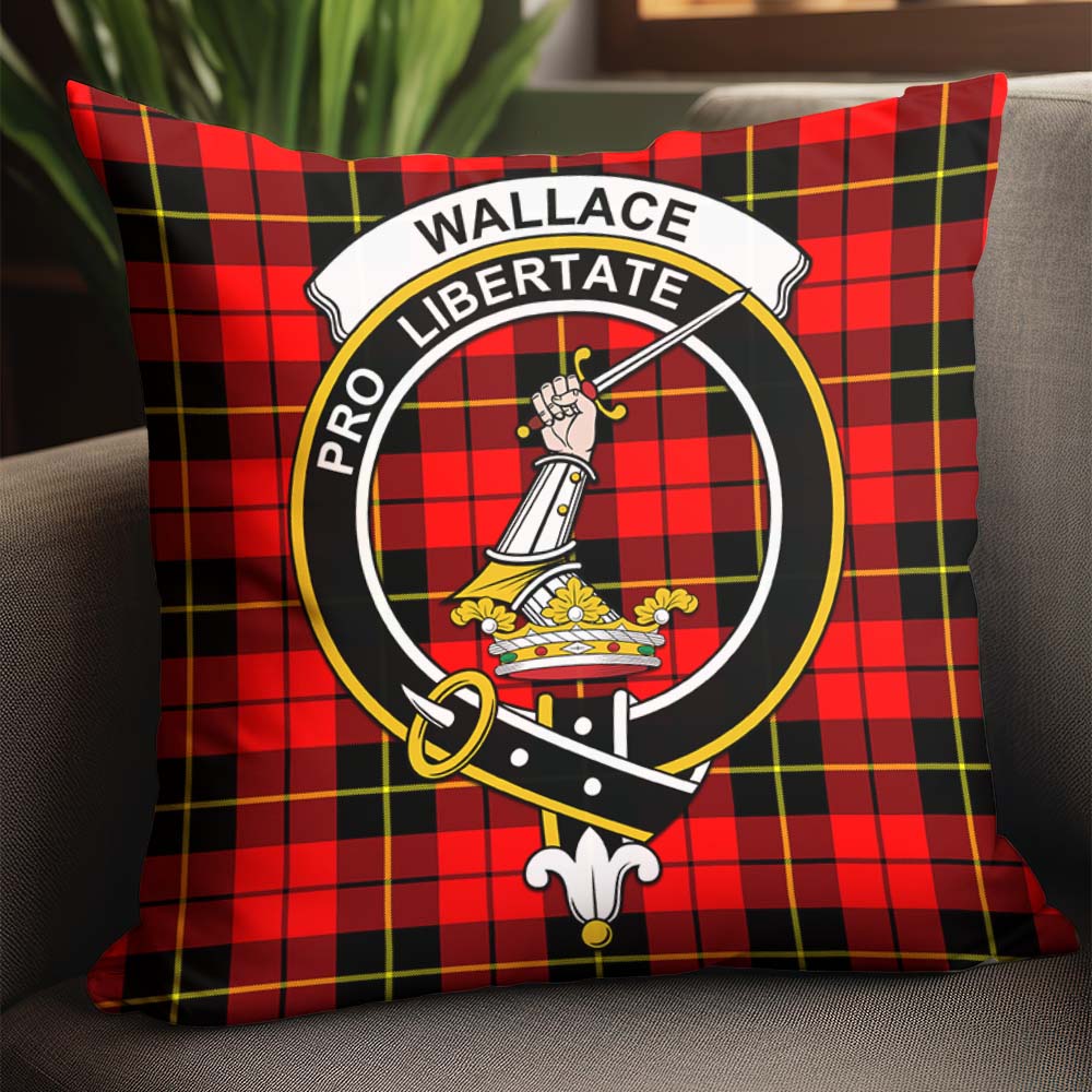 Wallace Hunting Red Tartan Pillow Cover with Family Crest - Tartanvibesclothing