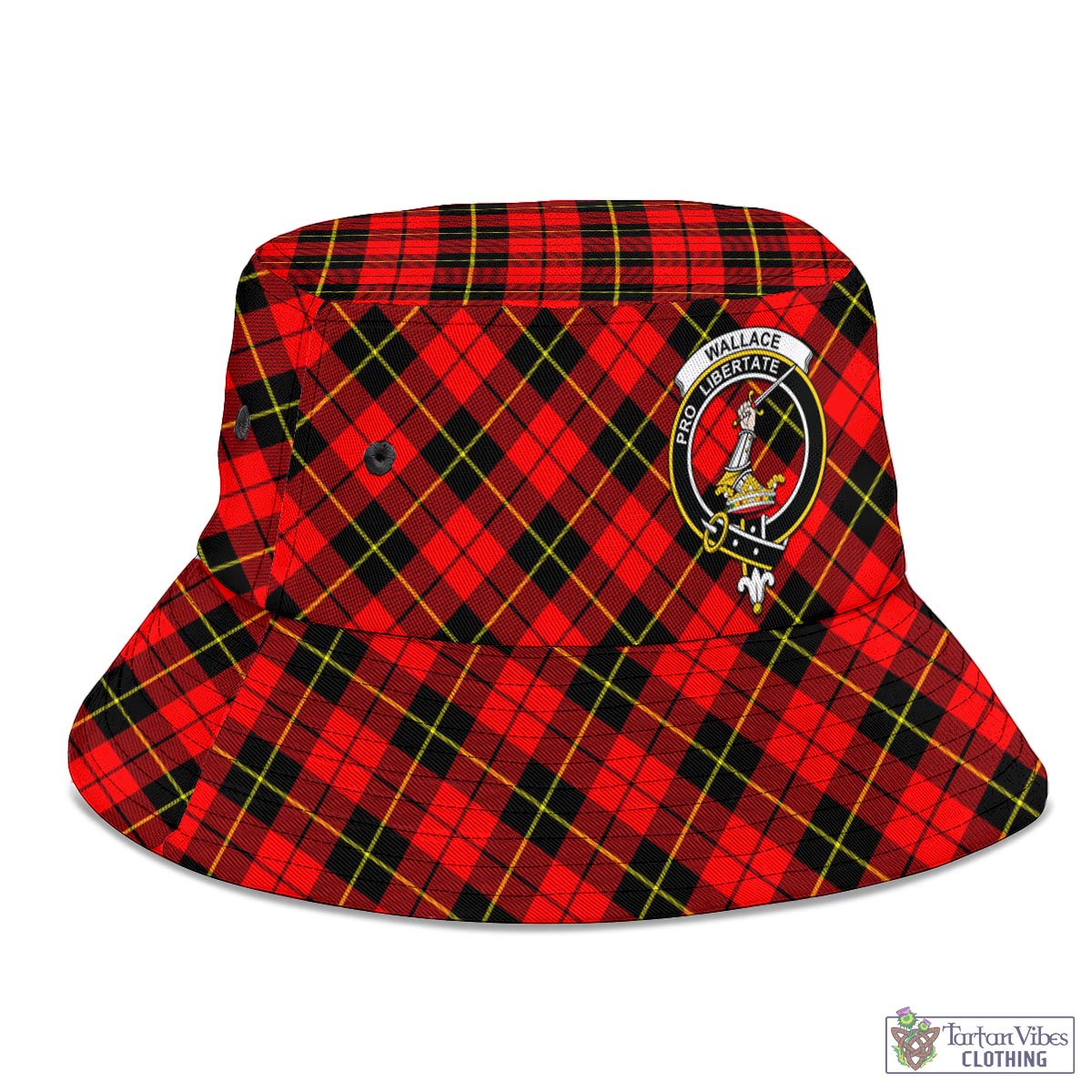 Tartan Vibes Clothing Wallace Hunting Red Tartan Bucket Hat with Family Crest