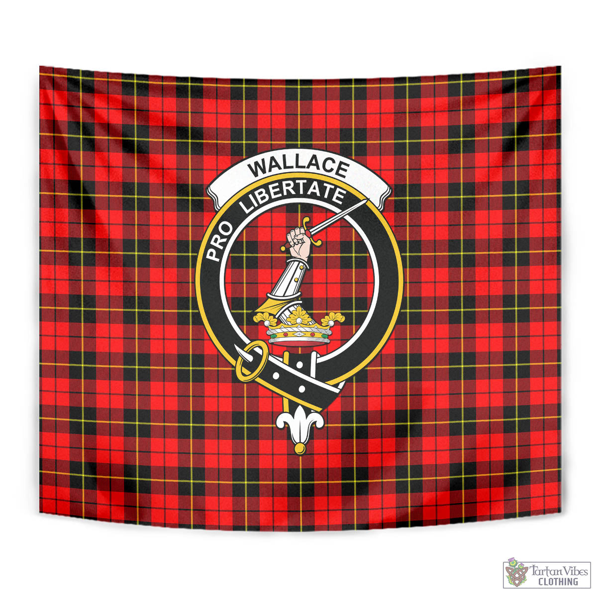 Tartan Vibes Clothing Wallace Hunting Red Tartan Tapestry Wall Hanging and Home Decor for Room with Family Crest