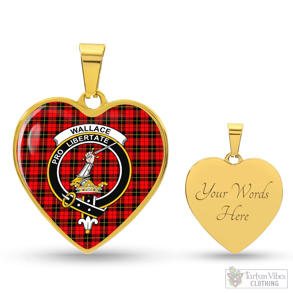 Tartan Vibes Clothing Wallace Hunting Red Tartan Heart Necklace with Family Crest