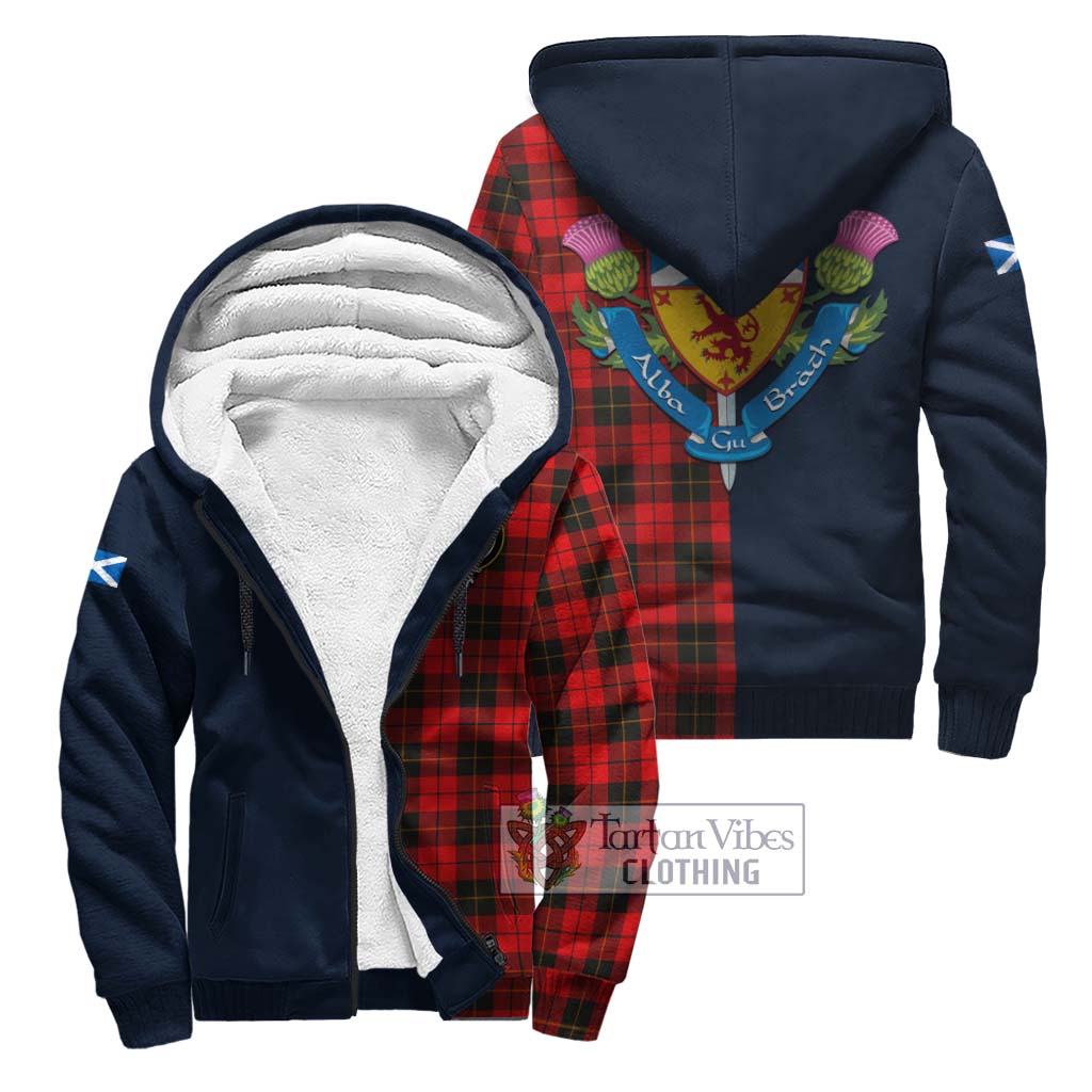 Tartan Vibes Clothing Wallace Weathered Tartan Sherpa Hoodie with Scottish Lion Royal Arm Half Style