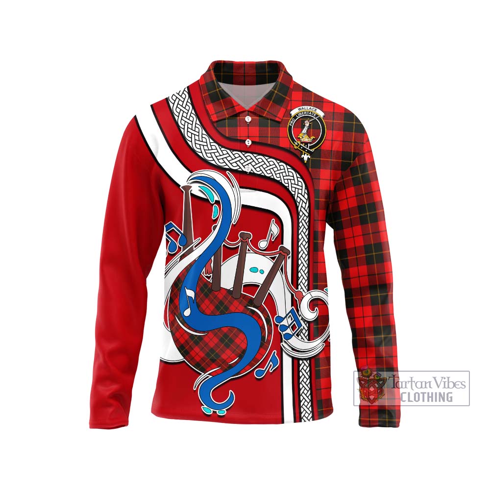 Tartan Vibes Clothing Wallace Weathered Tartan Long Sleeve Polo Shirt with Epic Bagpipe Style