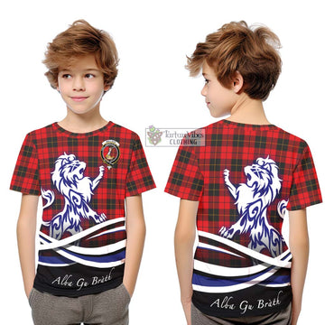 Wallace Weathered Tartan Kid T-Shirt with Alba Gu Brath Regal Lion Emblem