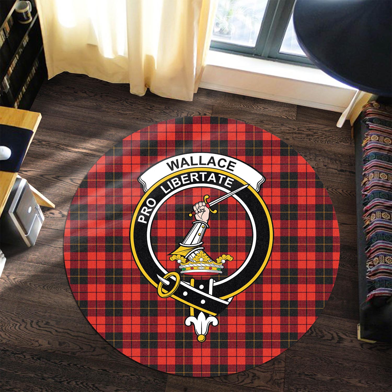 wallace-weathered-tartan-round-rug-with-family-crest