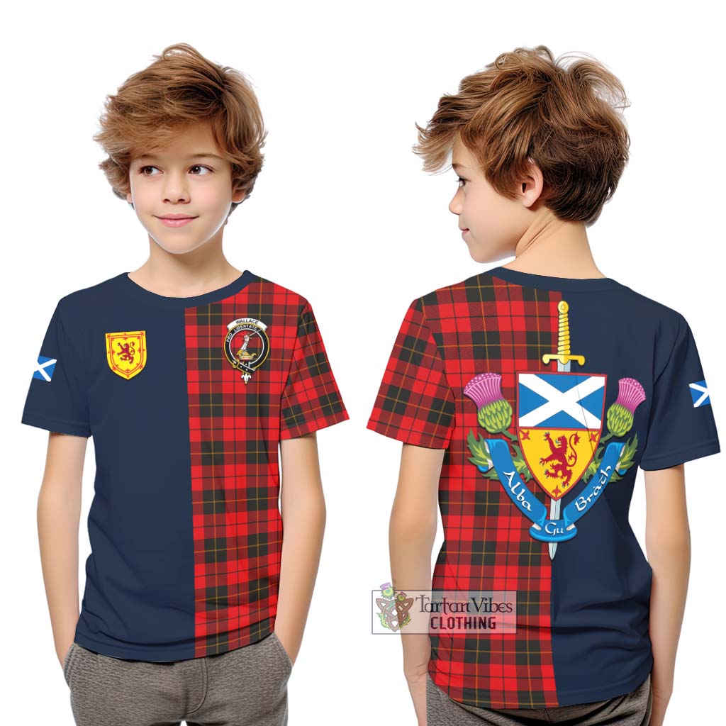 Tartan Vibes Clothing Wallace Weathered Tartan Kid T-Shirt with Scottish Lion Royal Arm Half Style