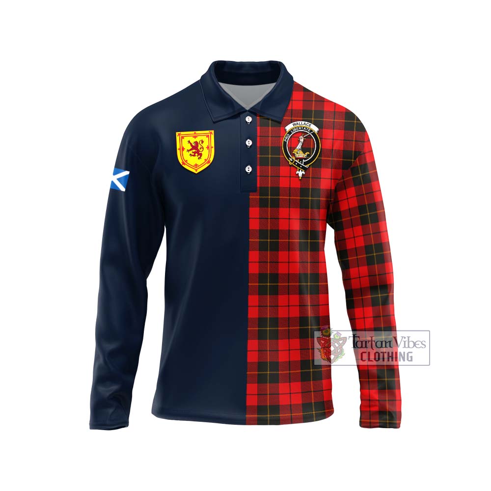 Tartan Vibes Clothing Wallace Weathered Tartan Long Sleeve Polo Shirt with Scottish Lion Royal Arm Half Style