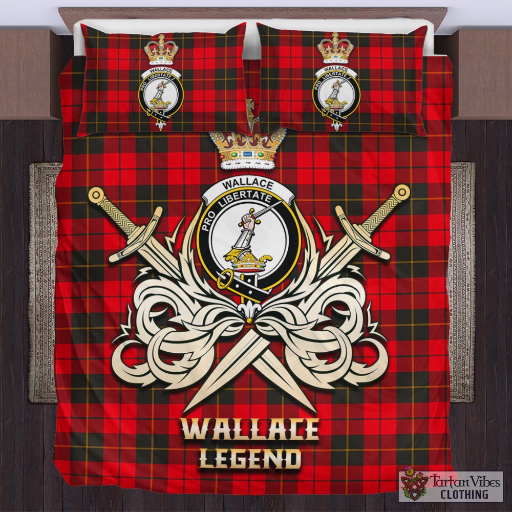 Tartan Vibes Clothing Wallace Weathered Tartan Bedding Set with Clan Crest and the Golden Sword of Courageous Legacy