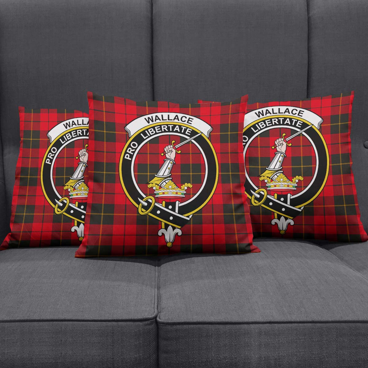 Wallace Weathered Tartan Pillow Cover with Family Crest Square Pillow Cover - Tartanvibesclothing