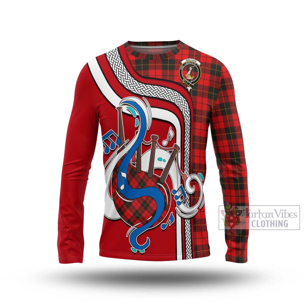 Tartan Vibes Clothing Wallace Weathered Tartan Long Sleeve T-Shirt with Epic Bagpipe Style