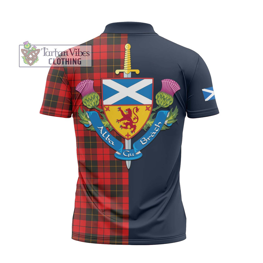 Tartan Vibes Clothing Wallace Weathered Tartan Zipper Polo Shirt with Scottish Lion Royal Arm Half Style