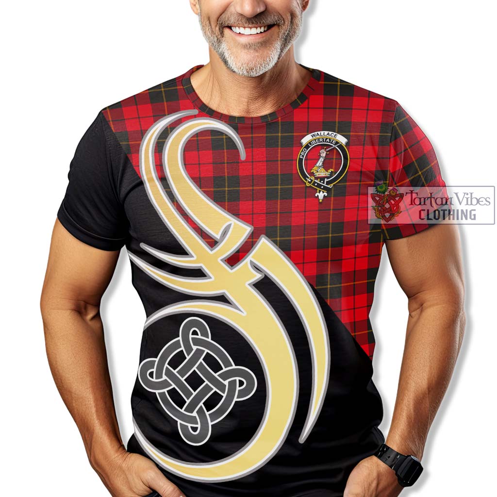 Tartan Vibes Clothing Wallace Weathered Tartan T-Shirt with Family Crest and Celtic Symbol Style