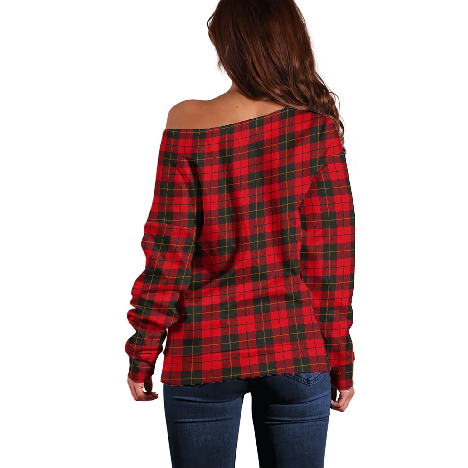 Wallace Weathered Tartan Off Shoulder Women Sweater with Family Crest - Tartanvibesclothing Shop