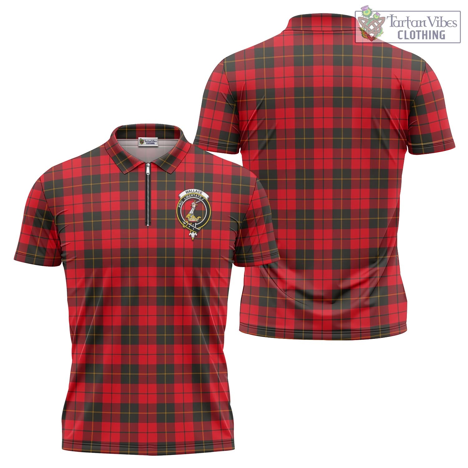 Tartan Vibes Clothing Wallace Weathered Tartan Zipper Polo Shirt with Family Crest