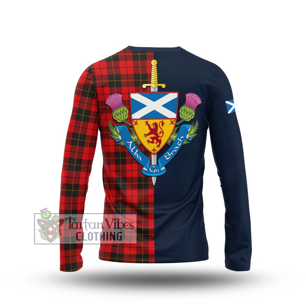 Tartan Vibes Clothing Wallace Weathered Tartan Long Sleeve T-Shirt with Scottish Lion Royal Arm Half Style