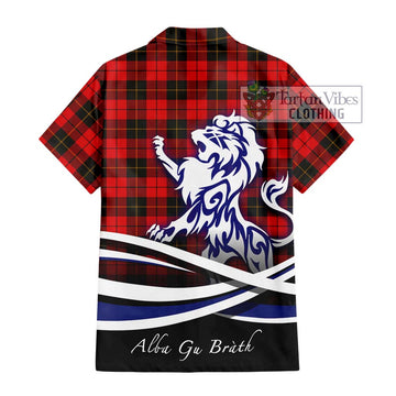 Wallace Weathered Tartan Short Sleeve Button Shirt with Alba Gu Brath Regal Lion Emblem