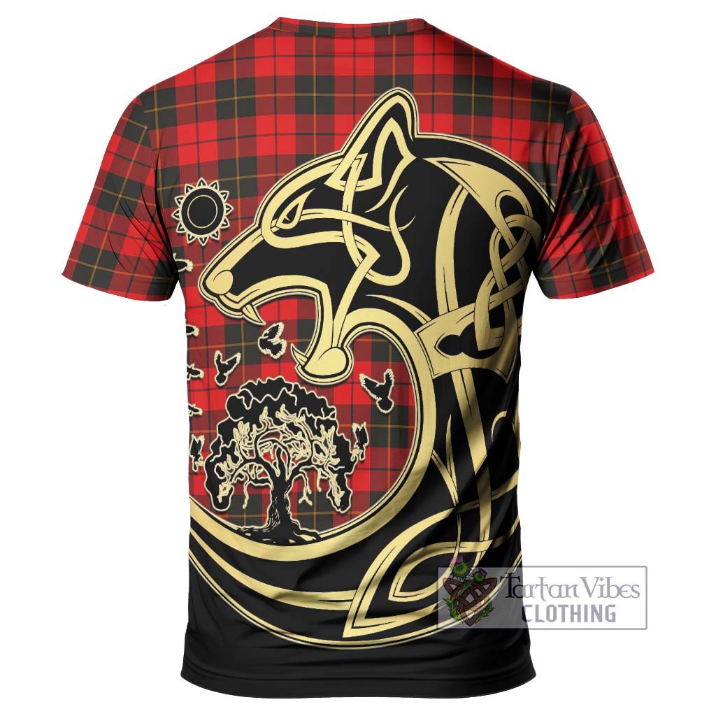 Tartan Vibes Clothing Wallace Weathered Tartan T-Shirt with Family Crest Celtic Wolf Style